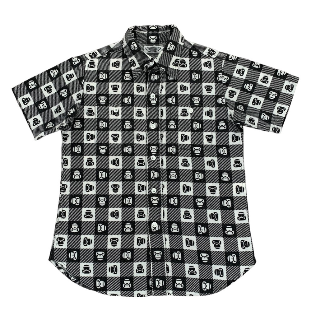 Vintage A Bathing Ape Bape Baby Milo Checkered Short Sleeve Flannel Shirt Sz XS
